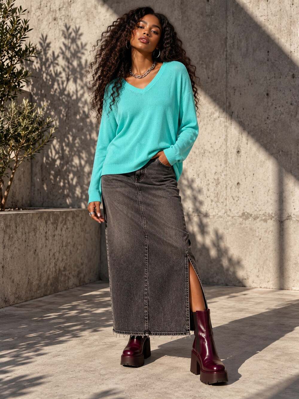 Basic Editions Aqua Turquoise V Neck Knit Sweater Large NWT